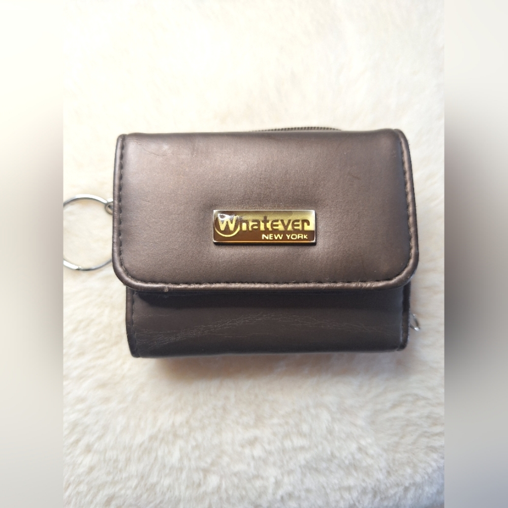 Whatever New York Brown Faux Leather Mini Compact Wallet Kaychain Trifold